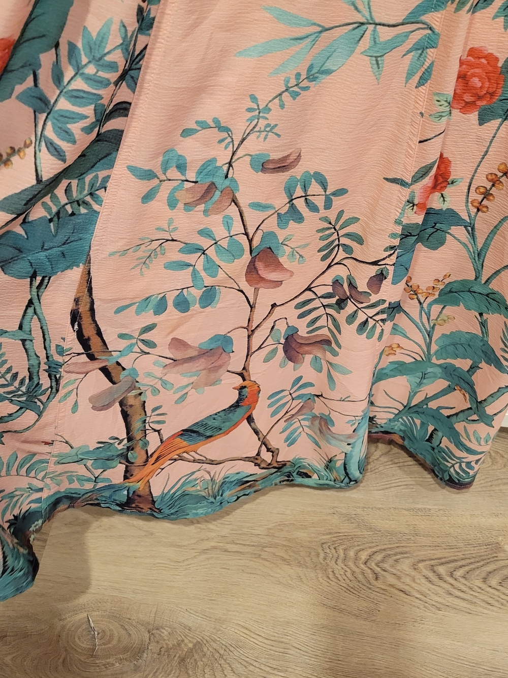 Soft Surroundings Peach Maxi Dress with Blue & Teal Botanical Bird Print - Picture 6 of 6